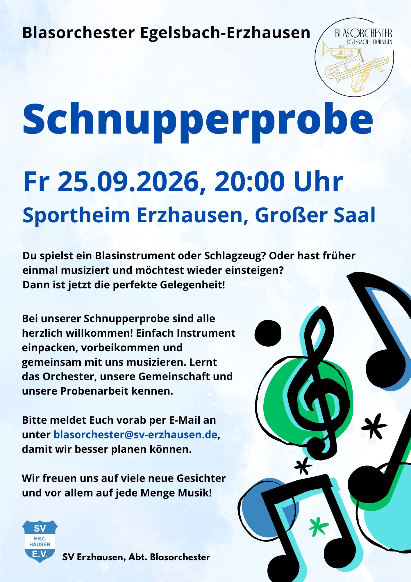 Banner mit Aufruf zur Schnupperprobe